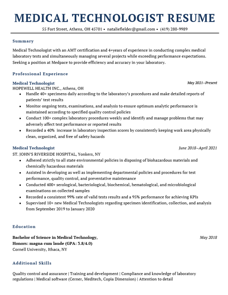 objective statement for resume medical technologist