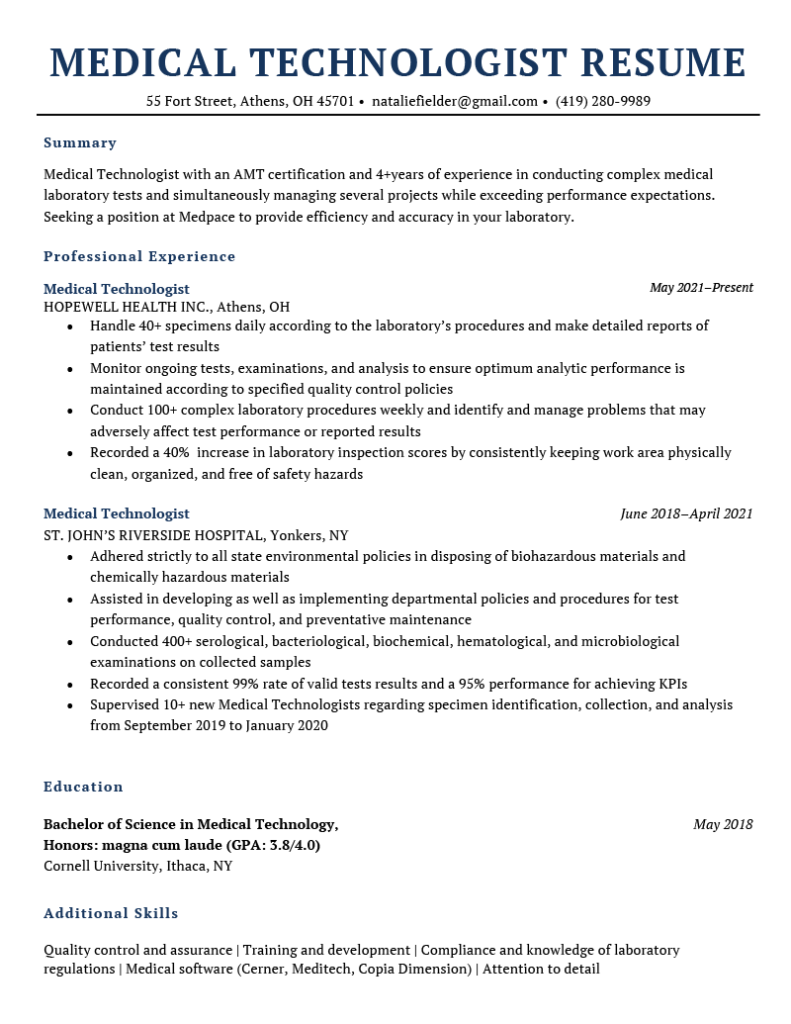 Medical Technologist Resume Sample Tips   Medical Technologist Resume Sample 791x1024 