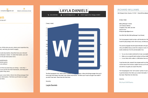 An example of some cover letter templates available for free with Microsoft Word