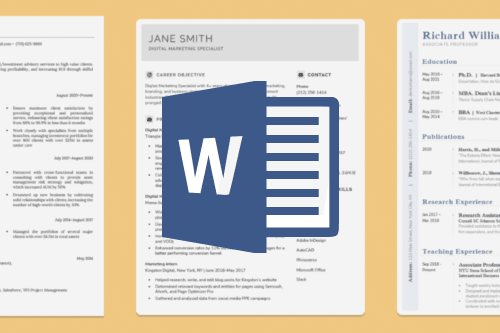 An example of some resume templates available for free with Microsoft Word