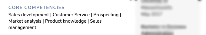 An example of how to list core competencies for a sales manager on a mid-career resume