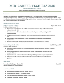 An example mid-career resume for a tech worker