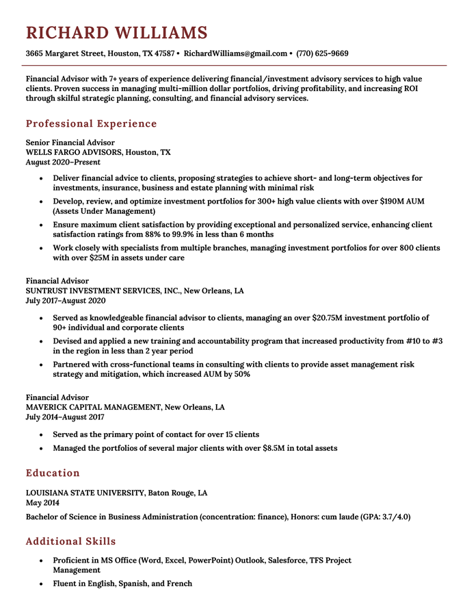 Image of the Milano resume template to download as a resume PDF.