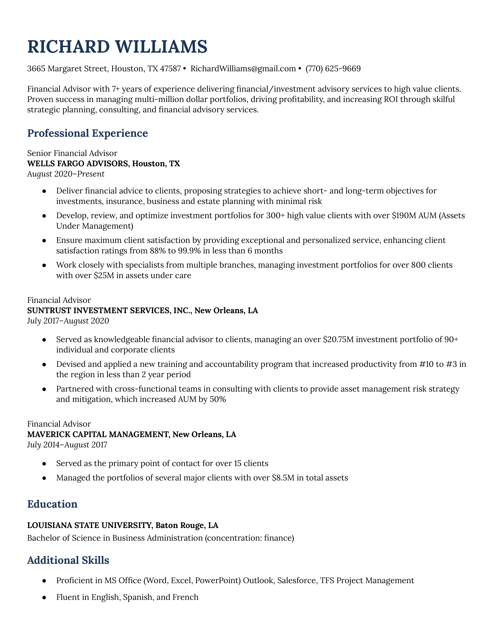 Simple resume template in dark blue and minimalist design.