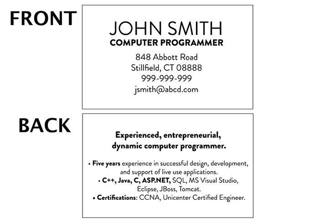 An example of a mini resume type