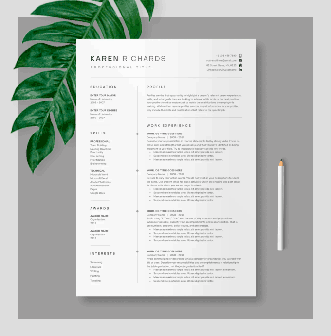 An example of a clean and minimal resume design