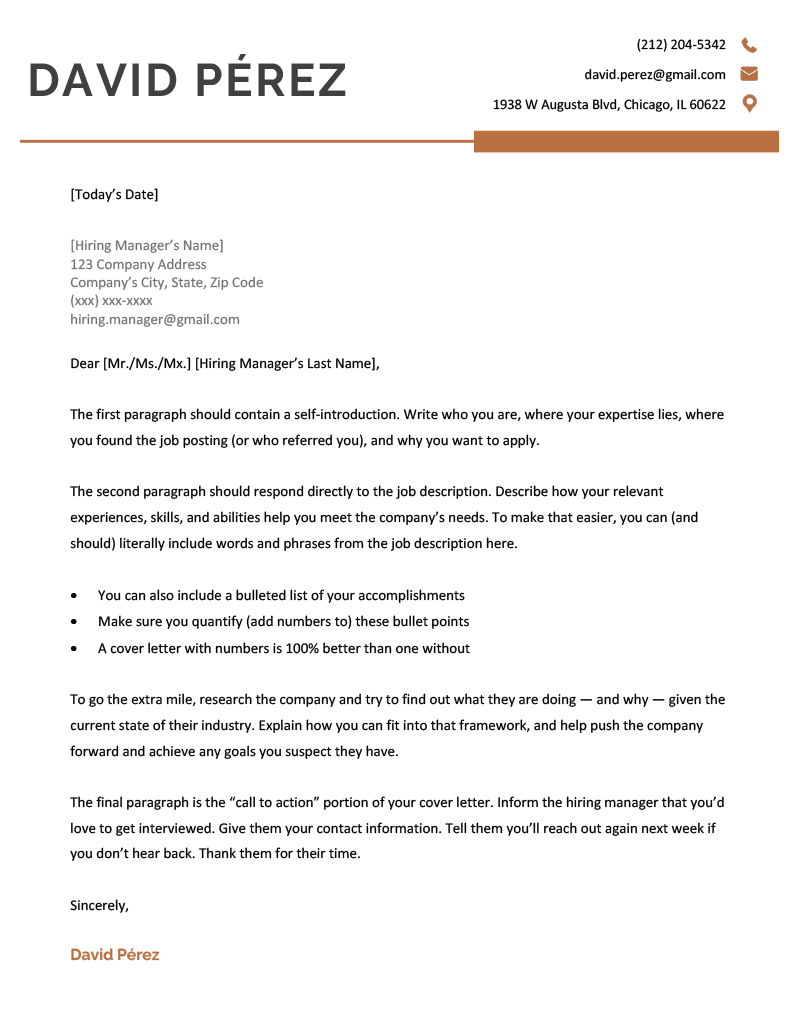 An example of the current cover letter template for word
