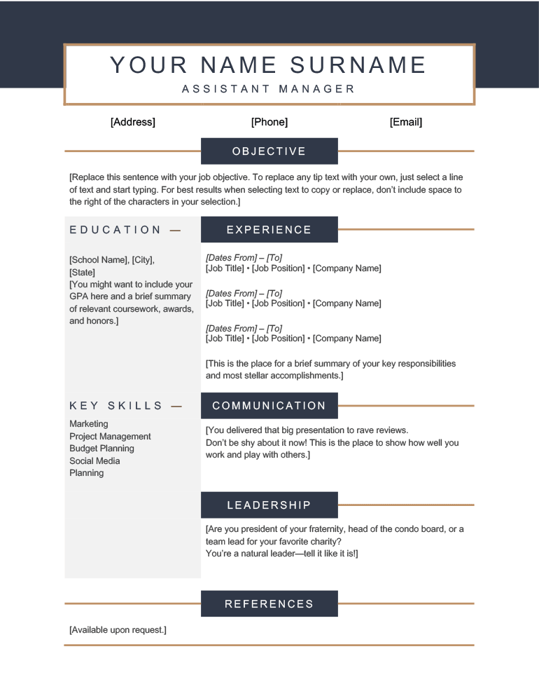 A sample of the "Minimalist" resume template for Word