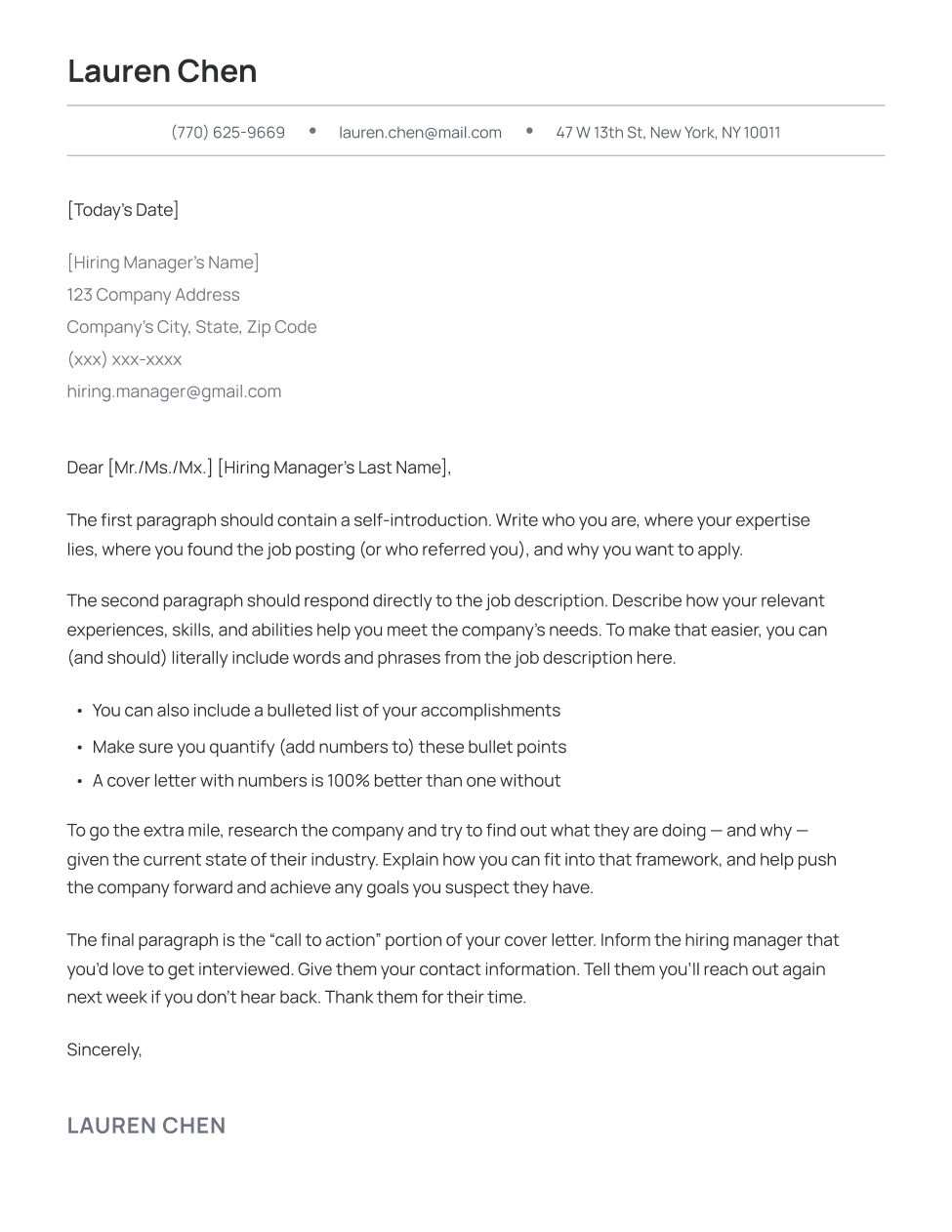 Modern cover letter template in gray, featuring a minimalist design.