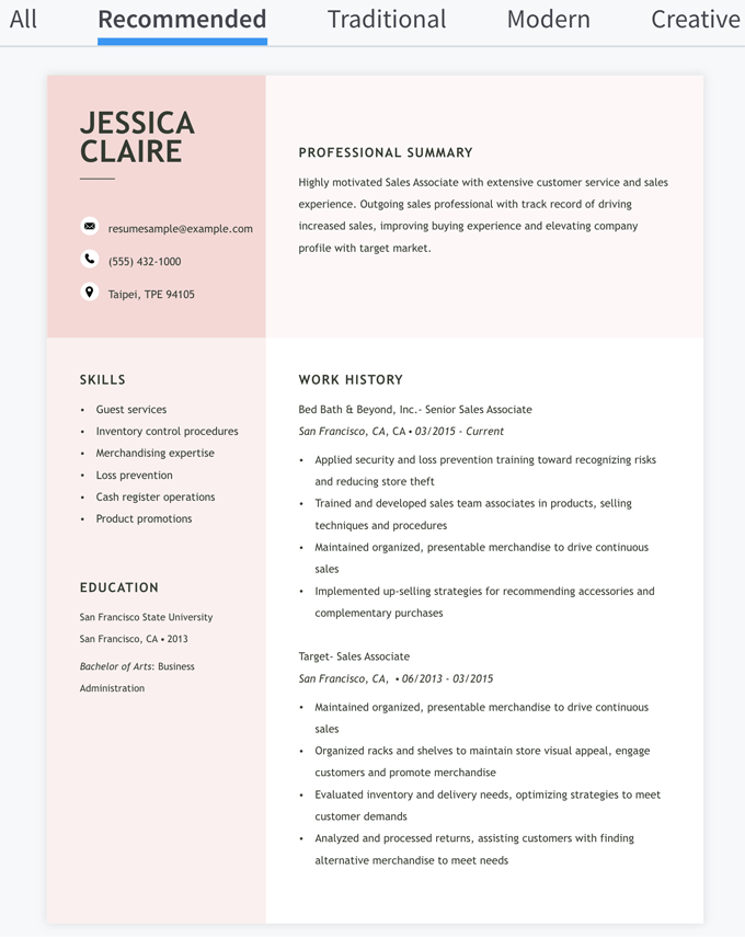 A resume template recommended by MyPerfectResume's resume builder for candidate's with no work experience