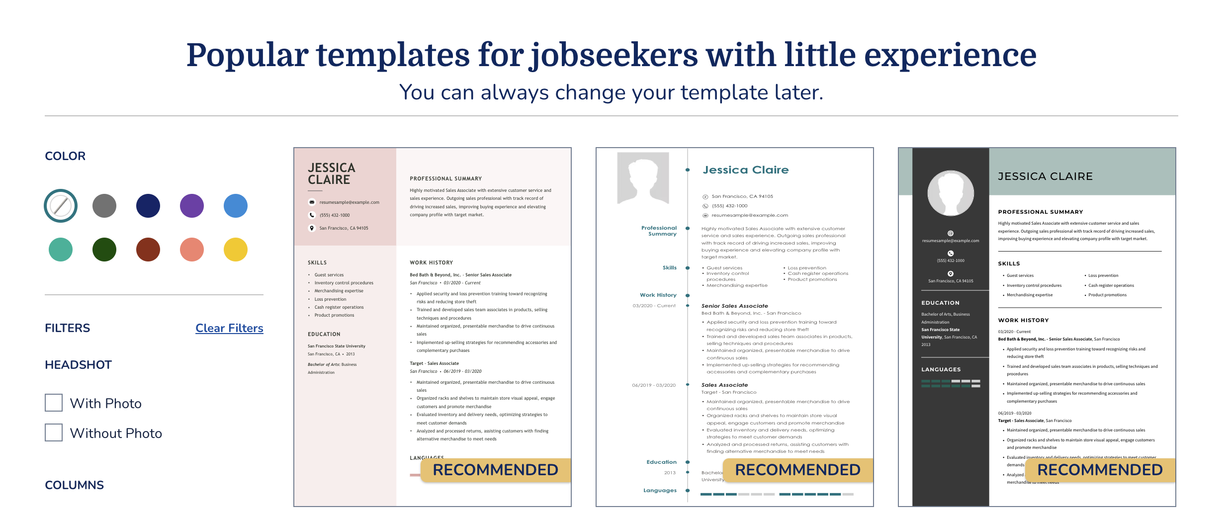 A resume template recommended by MyPerfectResume's resume builder for candidate's with no work experience