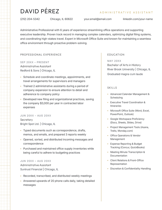 The Neat minimalist resume template in gold.