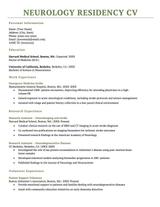 The first page of a neurology residency CV example