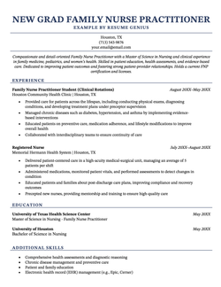 An example new grad family nurse practitioner resume