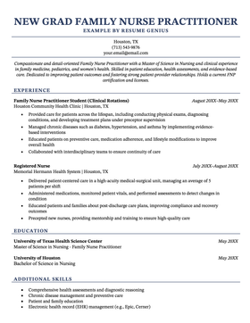 An example new grad family nurse practitioner resume