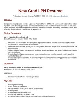 An example of a recent graduate LPN resume