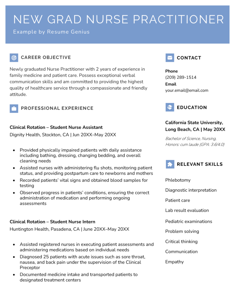 resume templates for new nursing graduates