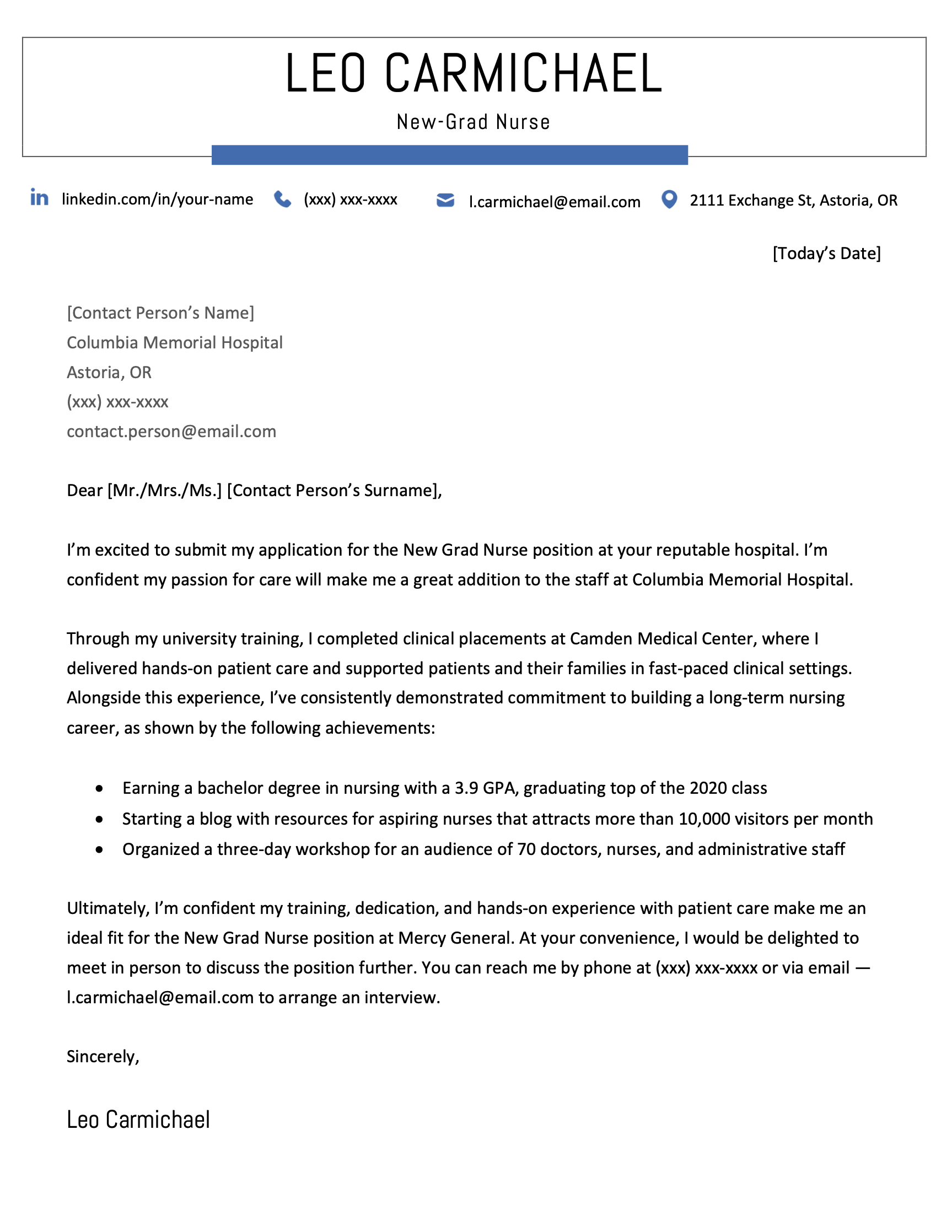 An example new-grad staff nurse