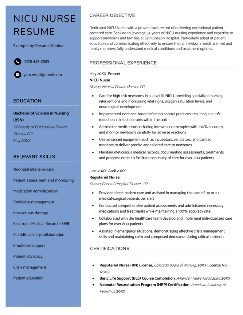 NICU Nurse Resume: Example and Skills List