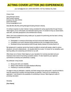 An example cover letter for an actor with no experience.