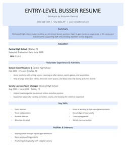 Example of a busser resume for someone with no experience