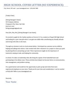 A no experience high school cover letter using a simple, well-formatted template.