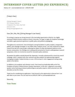 An internship cover letter with a green header.