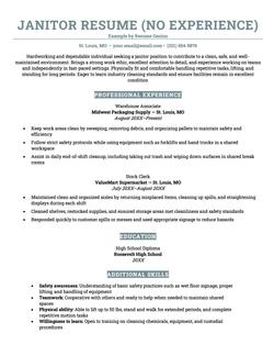 Entry-level janitor resume example and template