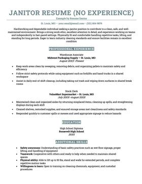 Entry-level janitor resume example and template