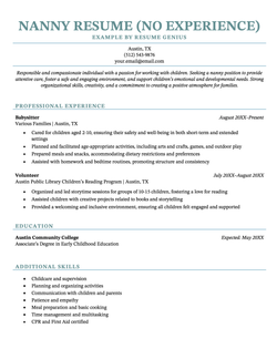 An example resume for a nanny with no experience