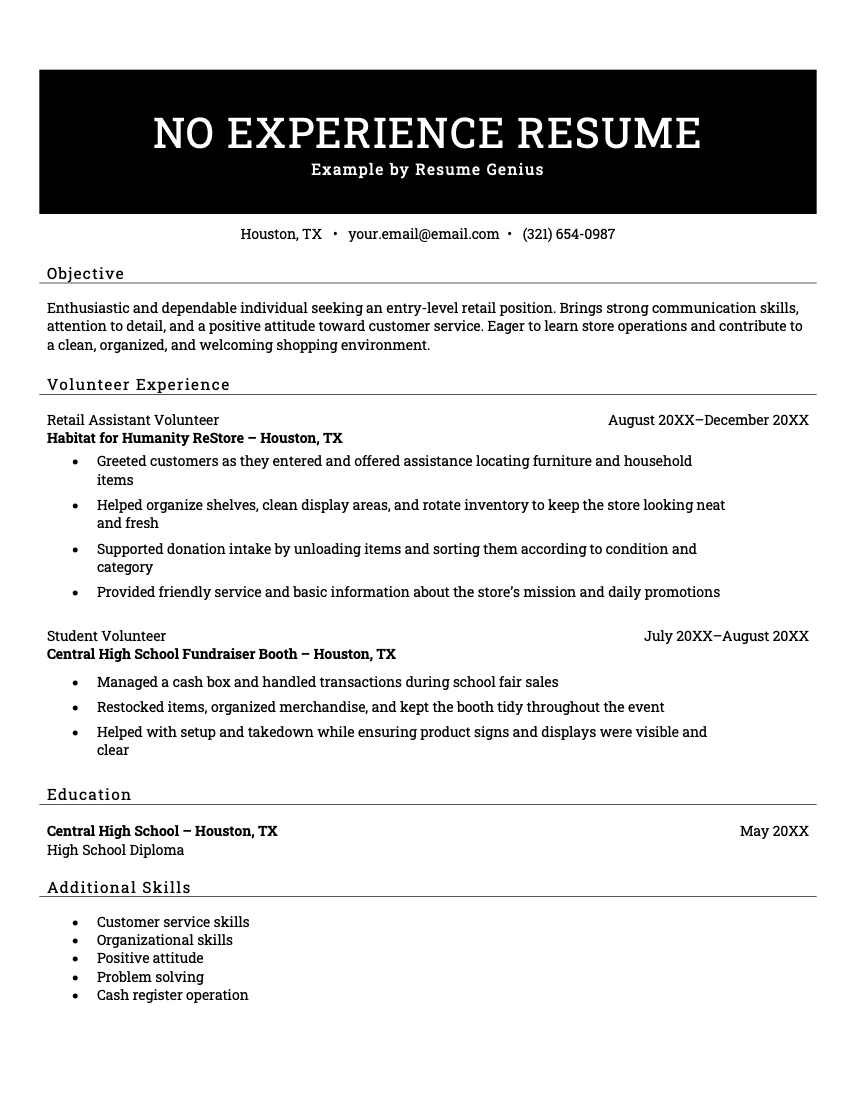 How to Write a Resume With No Experience (8 Examples), image size:850x1100