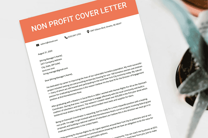 non profit cover letter image, describing how a job seeker wants to work for their local non profit organization