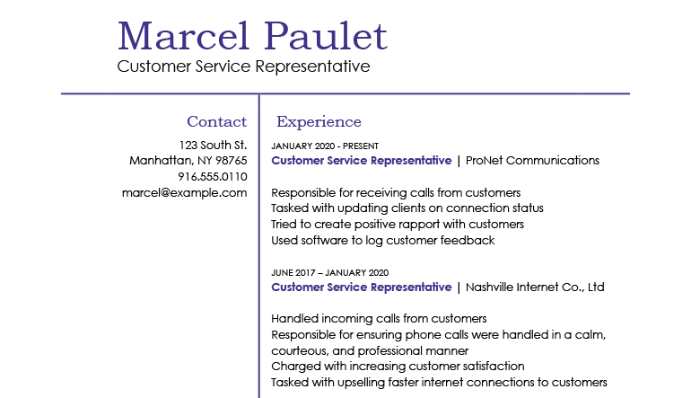 Example of a resume that makes the mistake of not including any achievements.