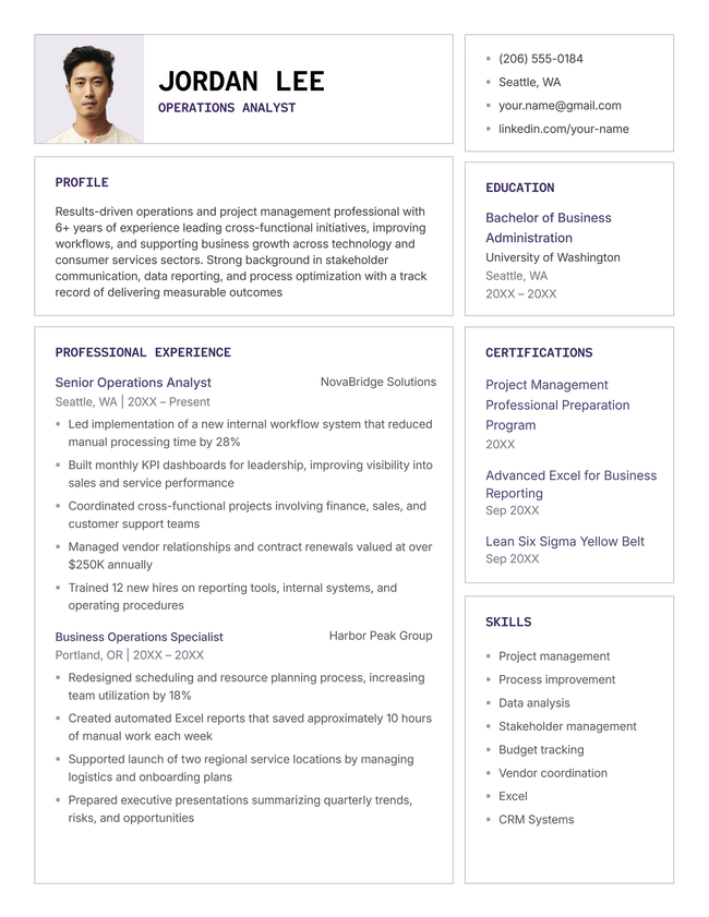 North resume template in purple color