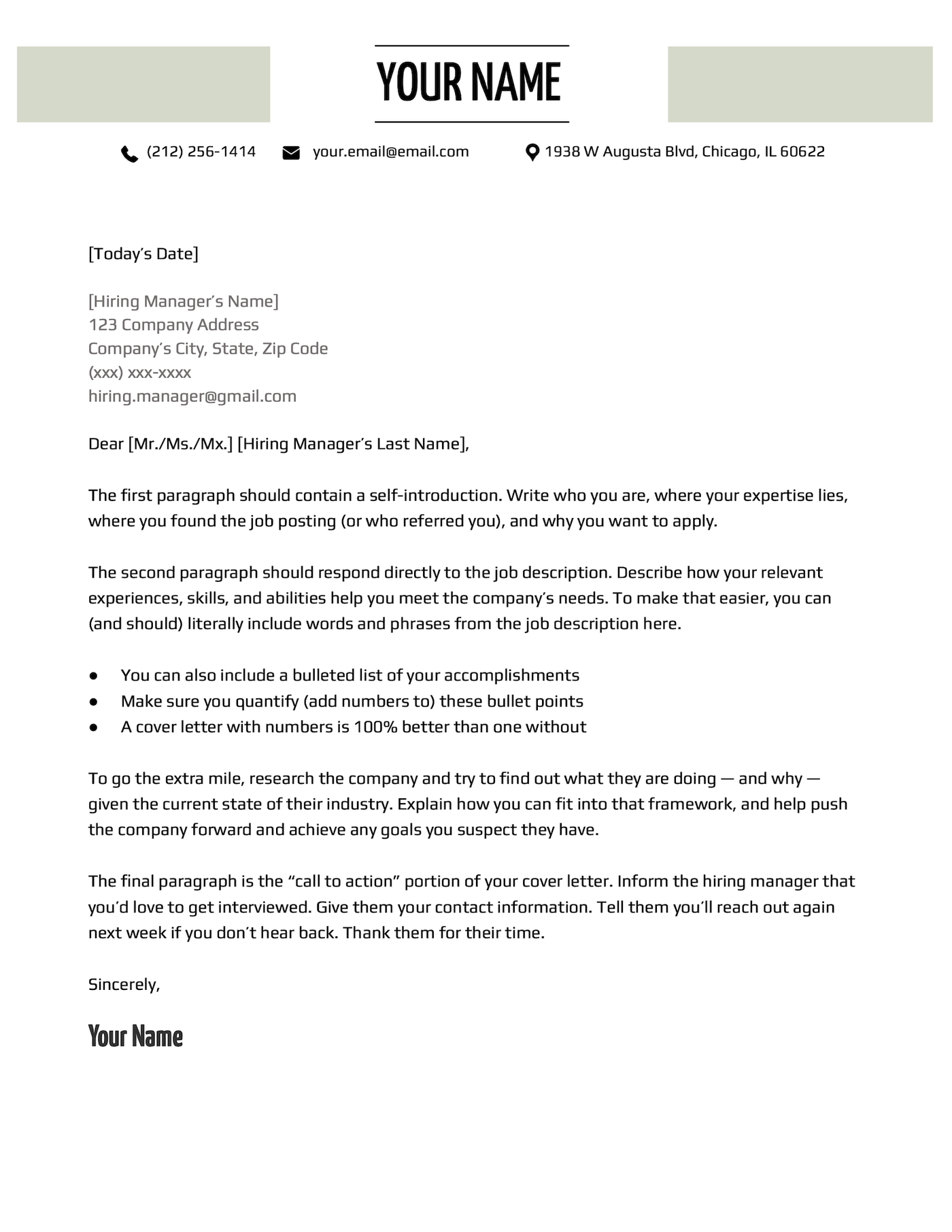 The Notre Dame cover letter template for Google Docs.
