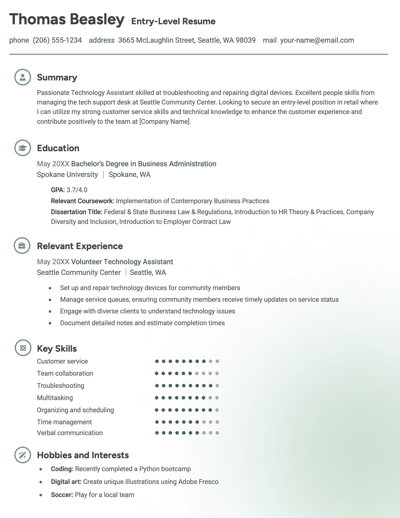 Novice entry-level resume template.