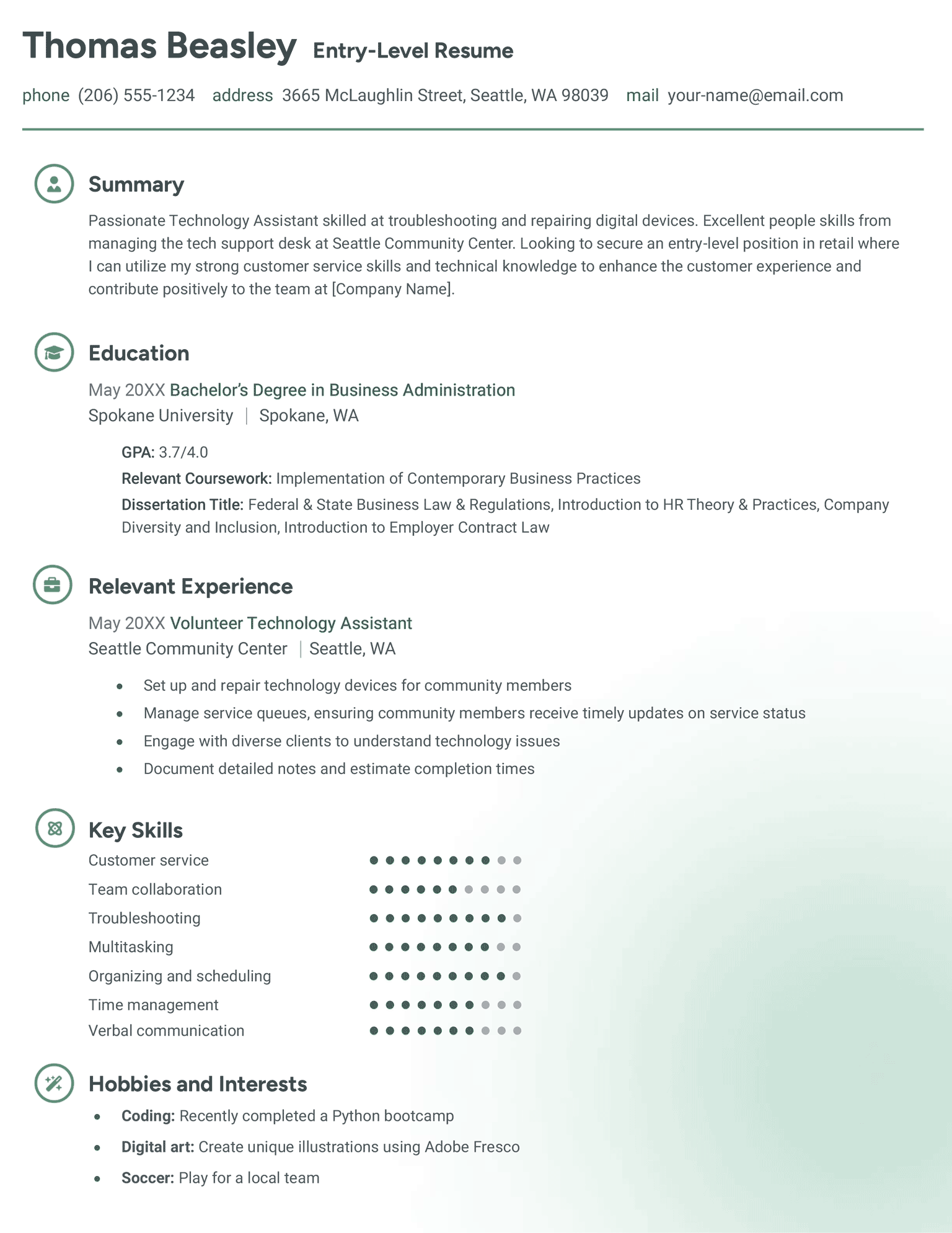 Green Novice Resume Template