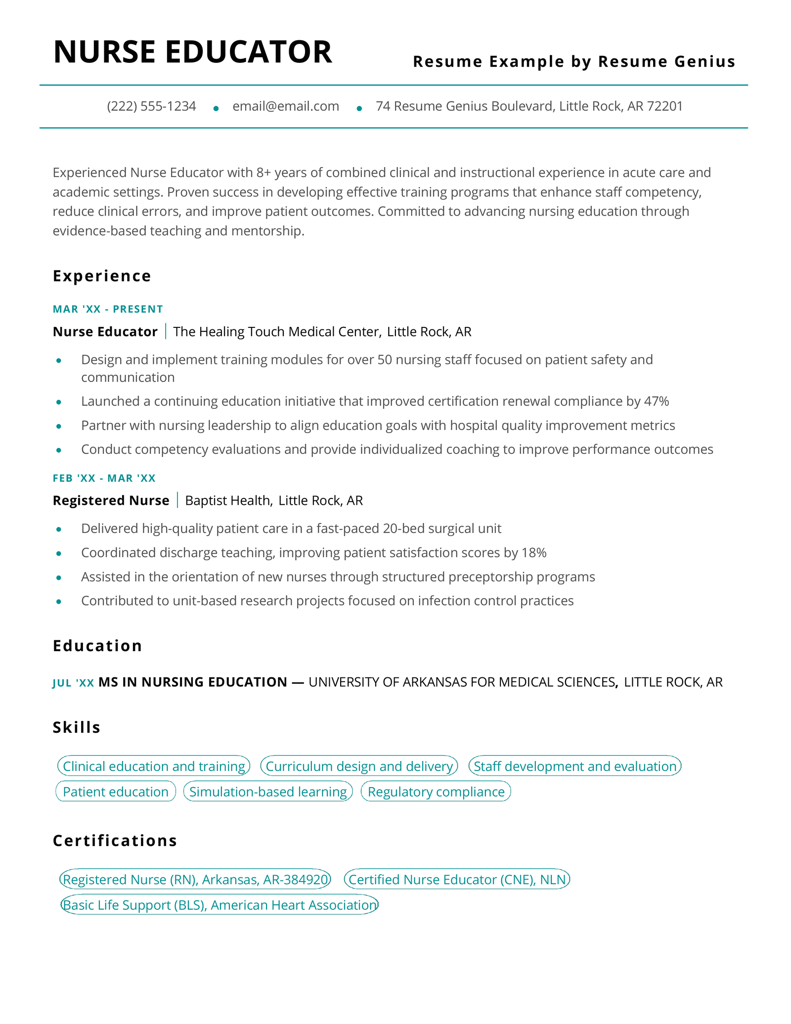 A nurse educator resume example.