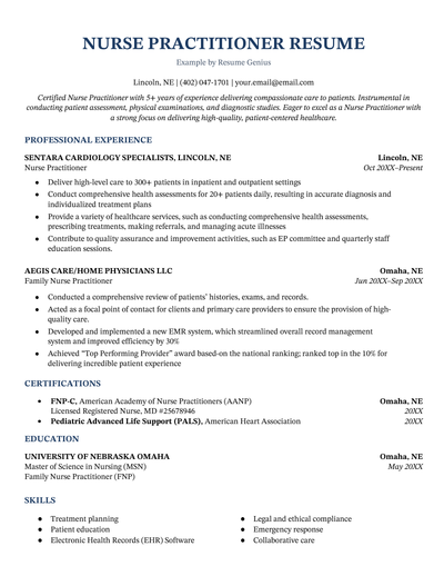 Nurse Practitioner Resume Example Template