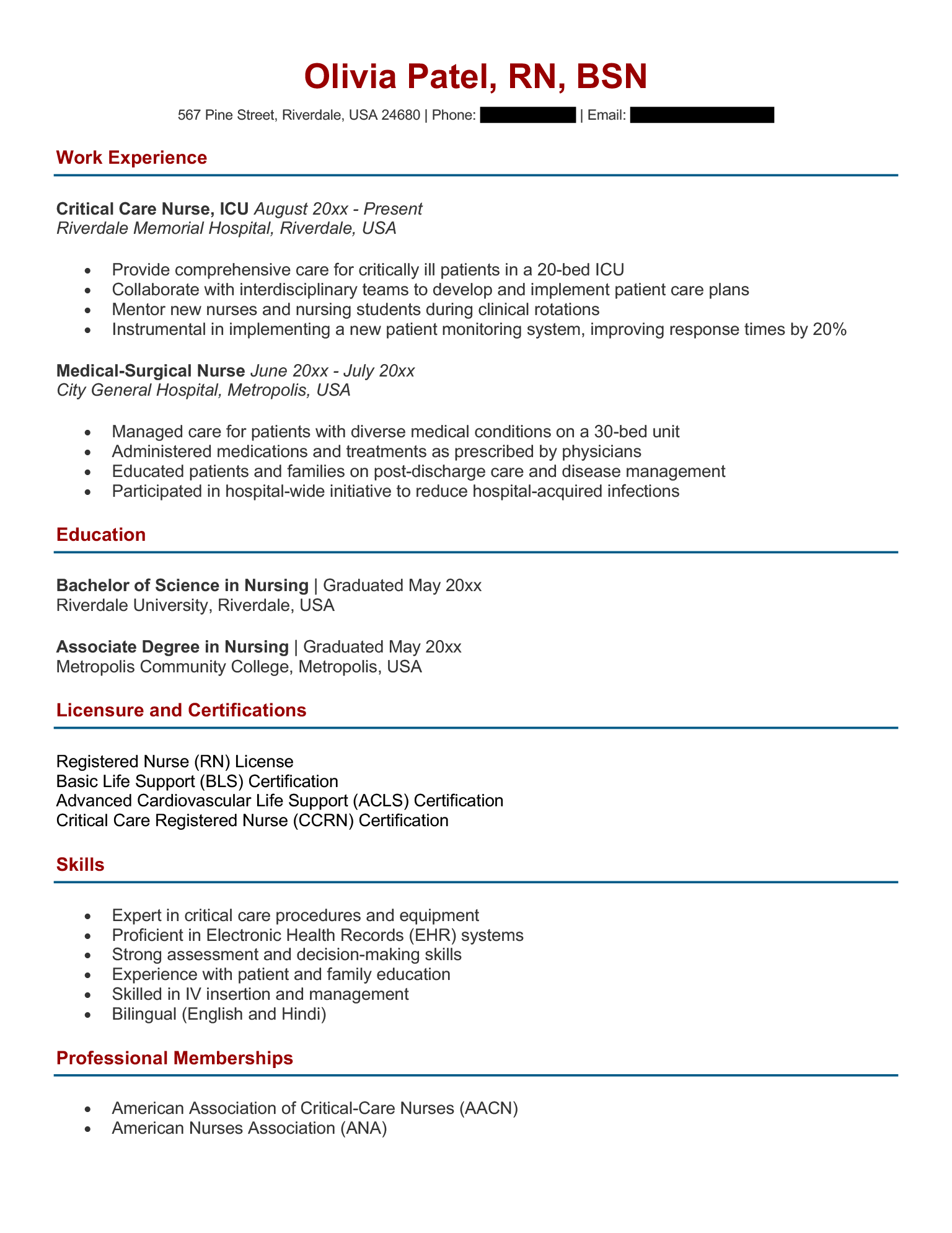 Example of a successful resume written by a nurse