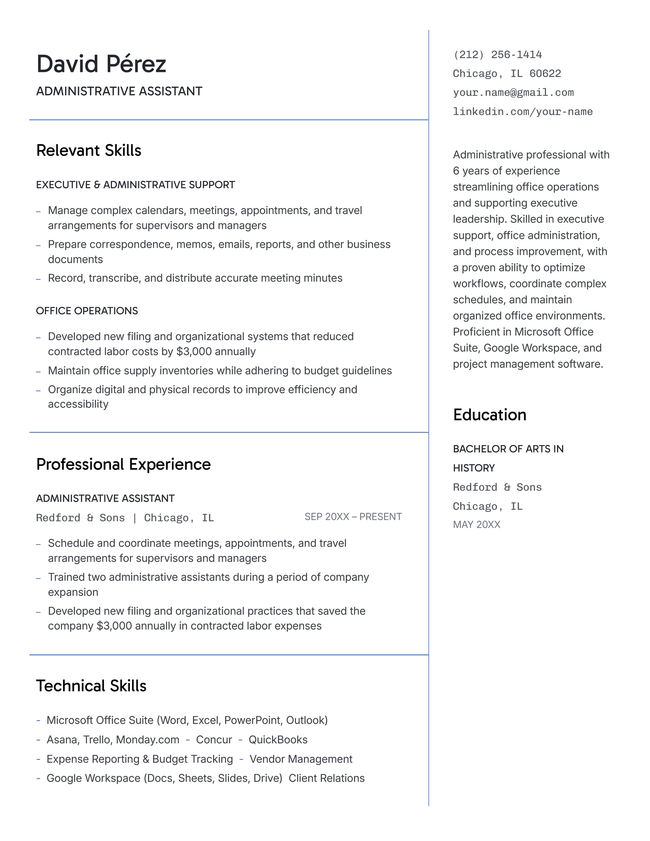 Open resume template in blue