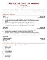 An example resume for an apprentice optician role