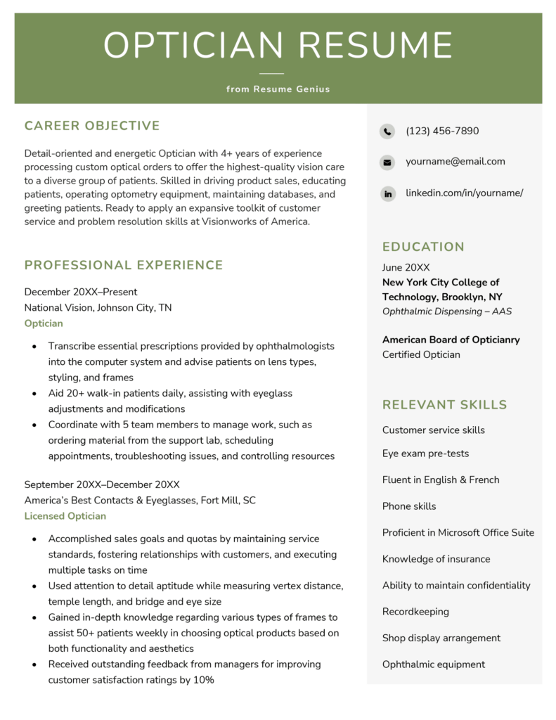 Optician Resume Examples Writing Tips For 2024