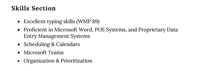 An example of how to list organizational skills in the skills section of your resume