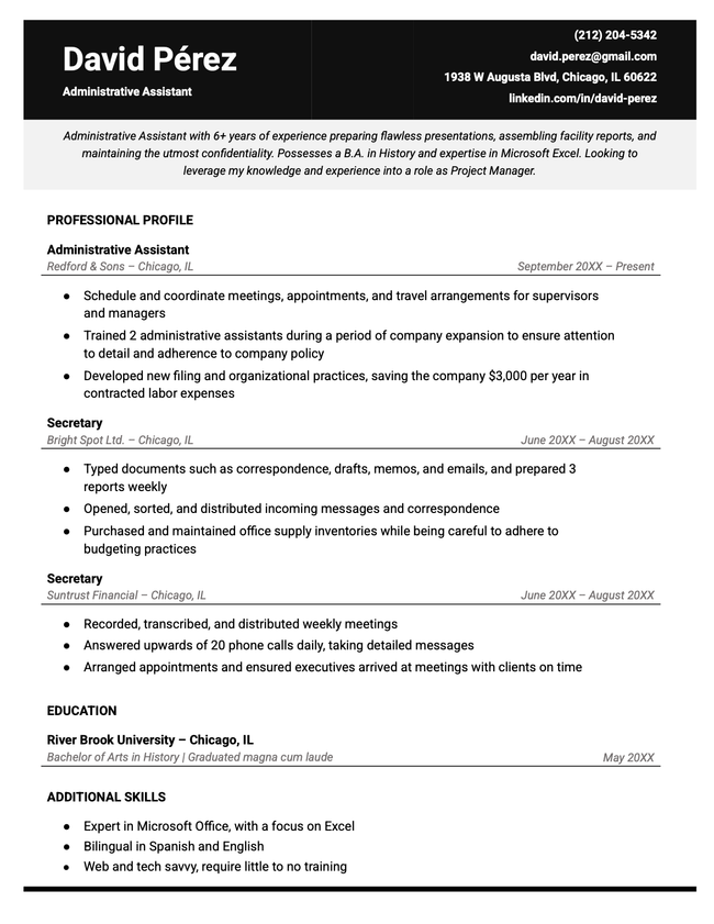 Professional Google Docs resume template in black and gray with a bold header and single-column layout.