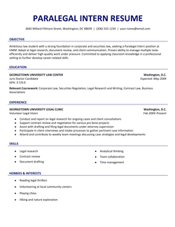 Entry-level paralegal resume example and template (internship experience)