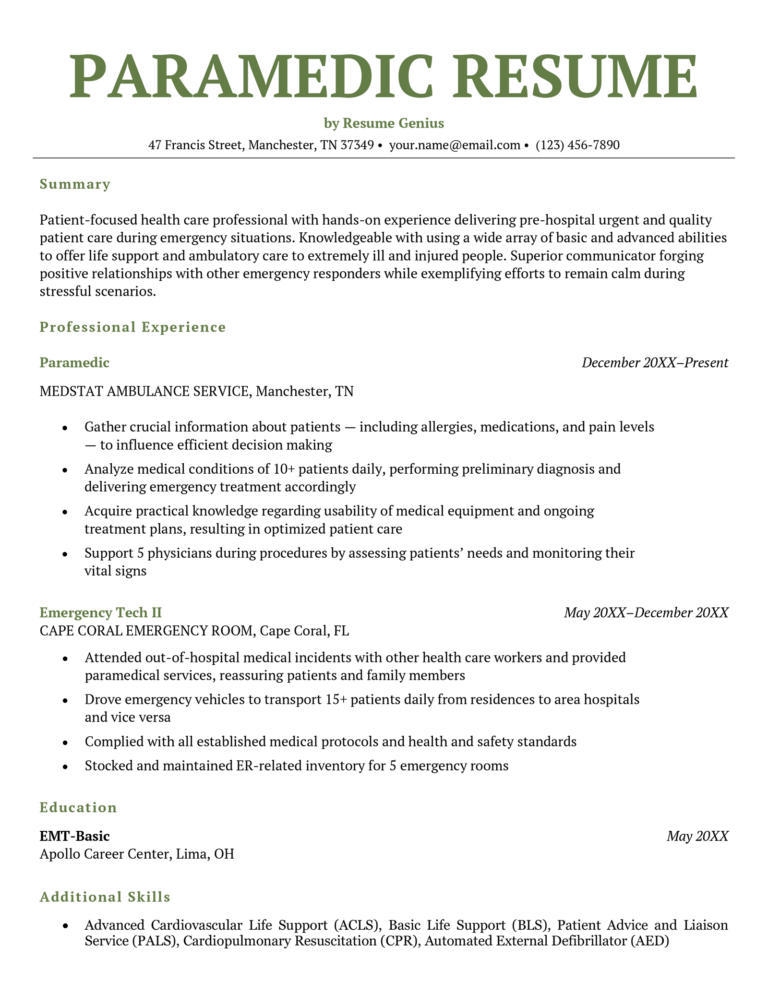 Paramedic Resume Example & How to Write