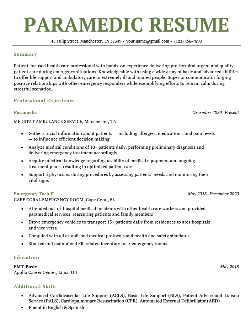 A paramedic resume example