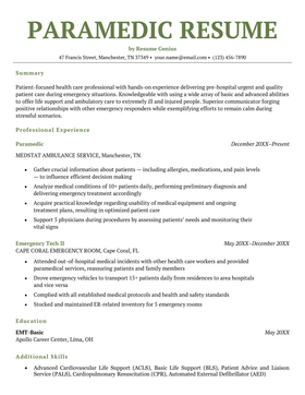 A paramedic resume example