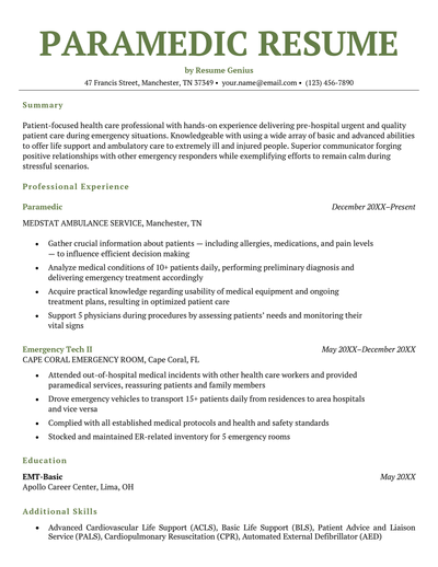 A paramedic resume example